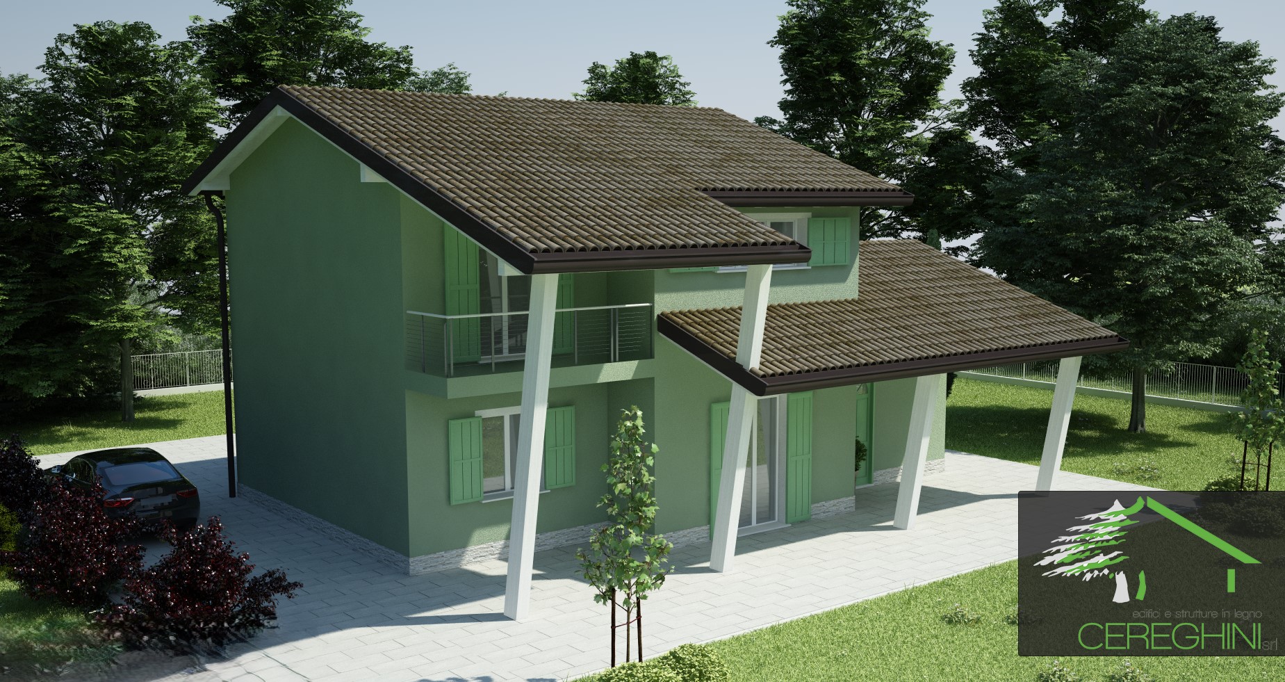 Modello di casa in legno - render 3d